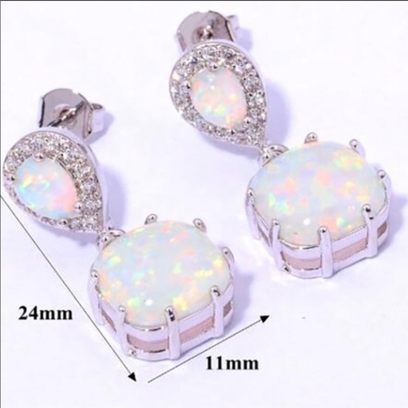 Fire Opal & CZ earrings - Picture 2 of 2